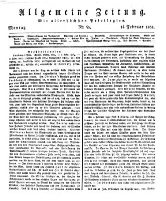 Allgemeine Zeitung Montag 14. Februar 1831