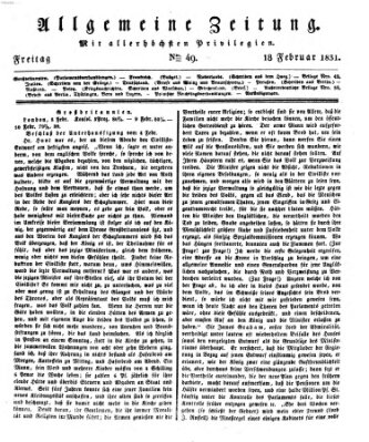 Allgemeine Zeitung Freitag 18. Februar 1831