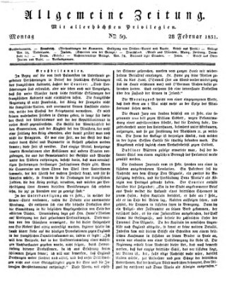 Allgemeine Zeitung Montag 28. Februar 1831