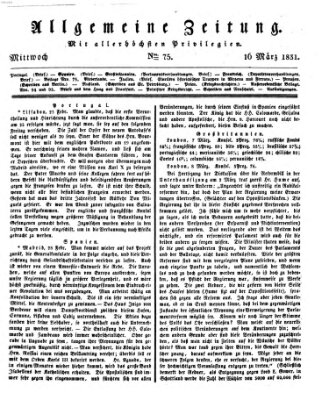 Allgemeine Zeitung Mittwoch 16. März 1831