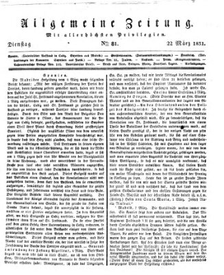 Allgemeine Zeitung Dienstag 22. März 1831