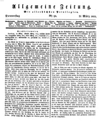 Allgemeine Zeitung Donnerstag 31. März 1831