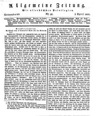 Allgemeine Zeitung Samstag 2. April 1831