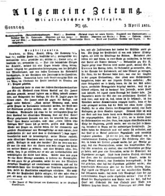 Allgemeine Zeitung Sonntag 3. April 1831