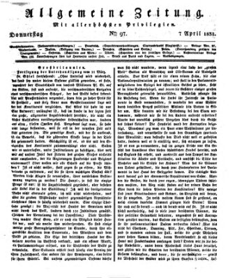 Allgemeine Zeitung Donnerstag 7. April 1831