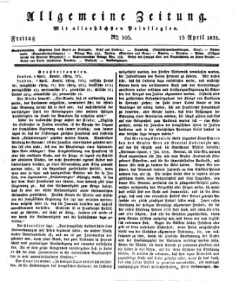 Allgemeine Zeitung Freitag 15. April 1831