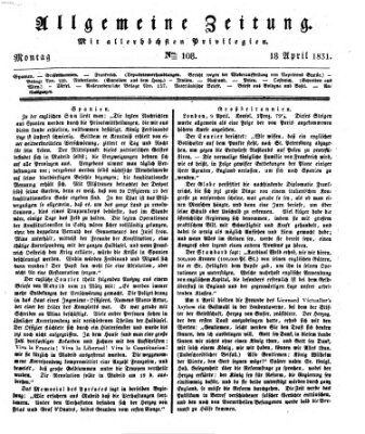 Allgemeine Zeitung Montag 18. April 1831