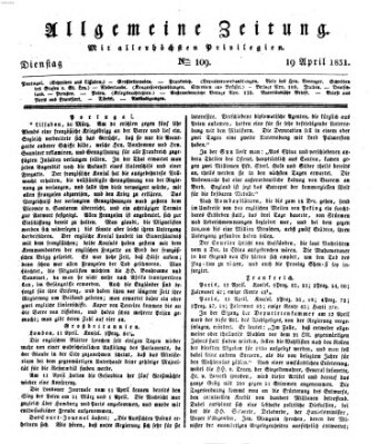 Allgemeine Zeitung Dienstag 19. April 1831