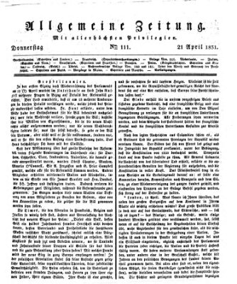 Allgemeine Zeitung Donnerstag 21. April 1831