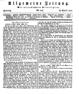 Allgemeine Zeitung Freitag 22. April 1831