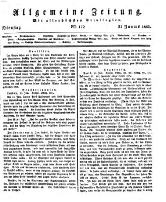 Allgemeine Zeitung Dienstag 21. Juni 1831