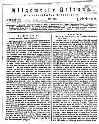 Allgemeine Zeitung Samstag 1. Oktober 1831