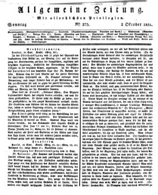 Allgemeine Zeitung Sonntag 2. Oktober 1831