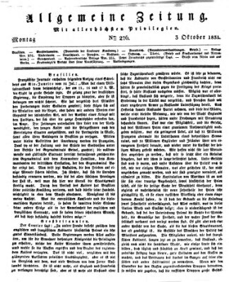 Allgemeine Zeitung Montag 3. Oktober 1831