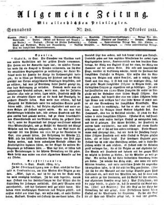 Allgemeine Zeitung Samstag 8. Oktober 1831