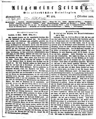 Allgemeine Zeitung Samstag 1. Oktober 1831