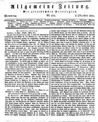 Allgemeine Zeitung Sonntag 2. Oktober 1831