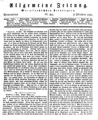 Allgemeine Zeitung Samstag 8. Oktober 1831