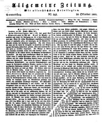 Allgemeine Zeitung Donnerstag 20. Oktober 1831