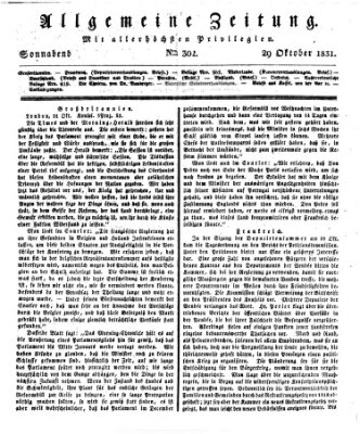 Allgemeine Zeitung Samstag 29. Oktober 1831