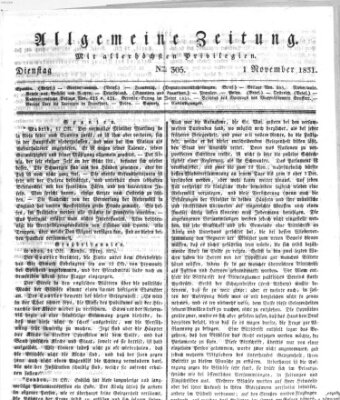 Allgemeine Zeitung Dienstag 1. November 1831