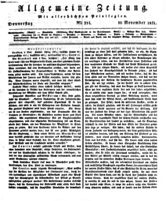 Allgemeine Zeitung Donnerstag 10. November 1831