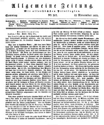 Allgemeine Zeitung Sonntag 13. November 1831