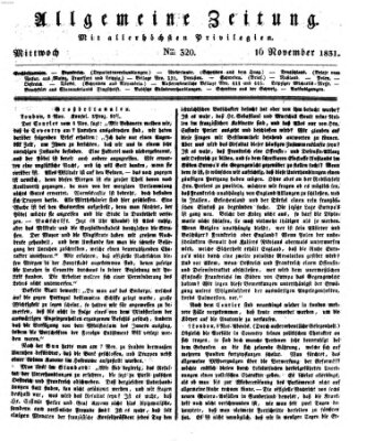 Allgemeine Zeitung Mittwoch 16. November 1831