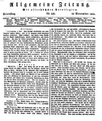 Allgemeine Zeitung Dienstag 22. November 1831