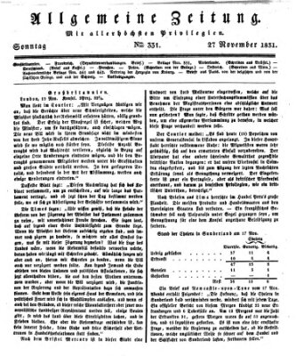 Allgemeine Zeitung Sonntag 27. November 1831