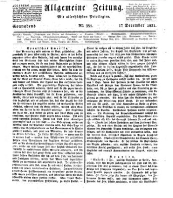 Allgemeine Zeitung Samstag 17. Dezember 1831