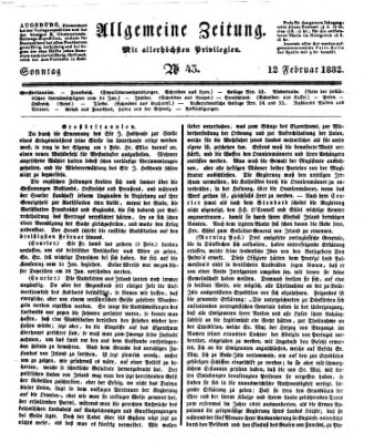 Allgemeine Zeitung Sonntag 12. Februar 1832