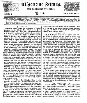 Allgemeine Zeitung Freitag 20. April 1832