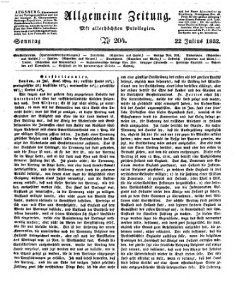 Allgemeine Zeitung Sonntag 22. Juli 1832