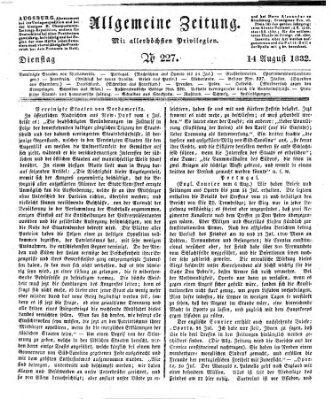 Allgemeine Zeitung Dienstag 14. August 1832