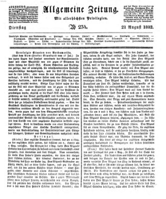 Allgemeine Zeitung Dienstag 21. August 1832