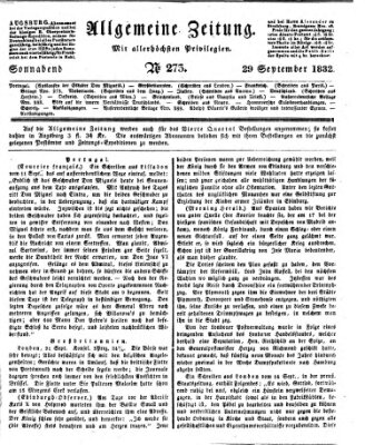 Allgemeine Zeitung Samstag 29. September 1832