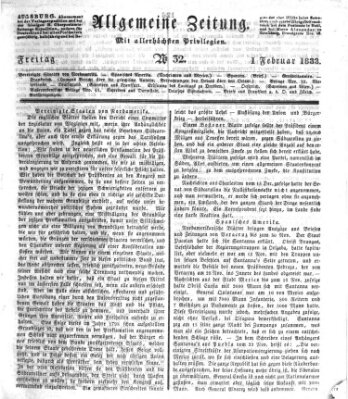 Allgemeine Zeitung Freitag 1. Februar 1833