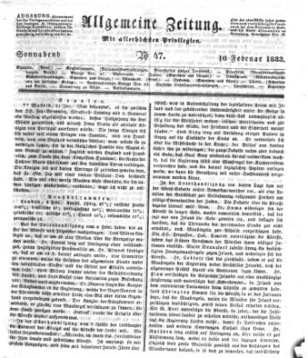 Allgemeine Zeitung Samstag 16. Februar 1833