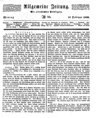 Allgemeine Zeitung Montag 18. Februar 1833