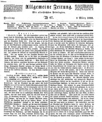 Allgemeine Zeitung Freitag 8. März 1833