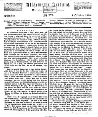 Allgemeine Zeitung Dienstag 1. Oktober 1833