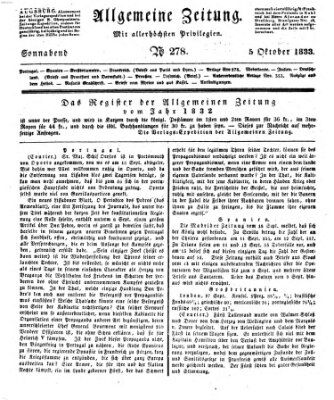Allgemeine Zeitung Samstag 5. Oktober 1833