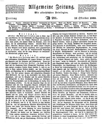 Allgemeine Zeitung Freitag 18. Oktober 1833