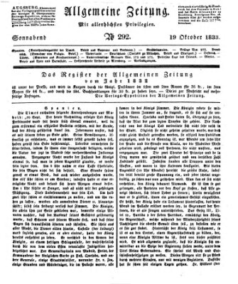 Allgemeine Zeitung Samstag 19. Oktober 1833