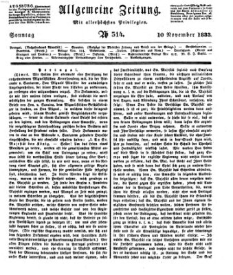 Allgemeine Zeitung Sonntag 10. November 1833