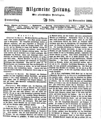 Allgemeine Zeitung Donnerstag 14. November 1833