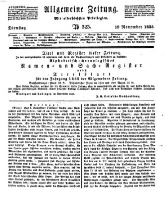 Allgemeine Zeitung Dienstag 19. November 1833