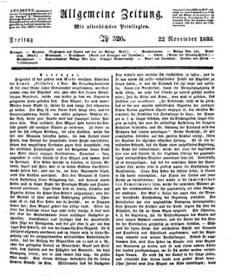 Allgemeine Zeitung Freitag 22. November 1833