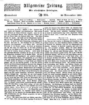 Allgemeine Zeitung Samstag 30. November 1833